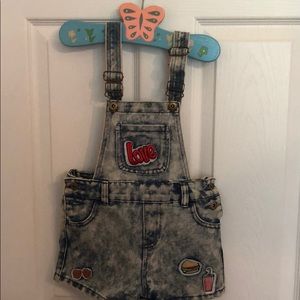 Little Girls Acid Wash Overall Shorts